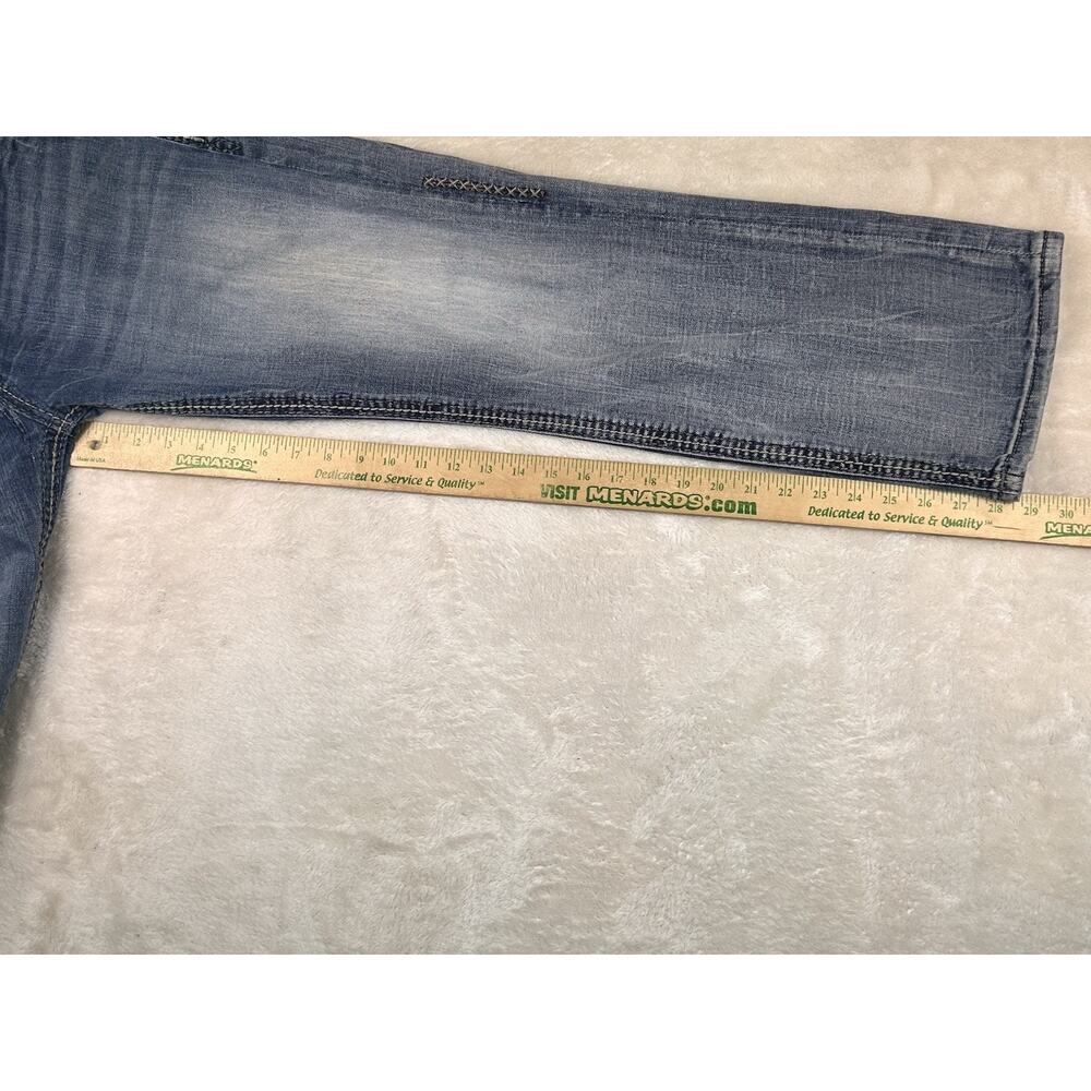 Rock Revival Jeans Mens Sz 32x30 Blue Denim Rigny Relaxed Straight Faded Patches - Picture 6 of 11